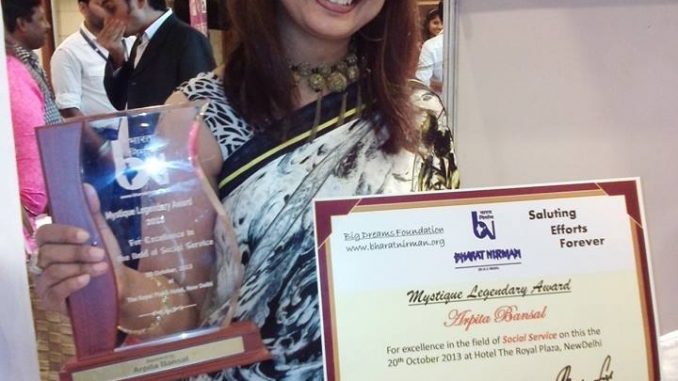 Arpita Bansal honored with Bharat Nirman legendary award